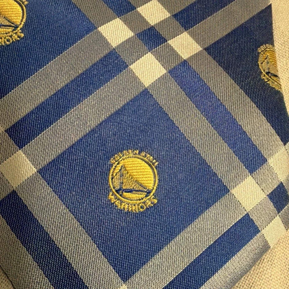 Golden State Warriors NBA Blue Yellow White Plaid Tie Officially Licensed